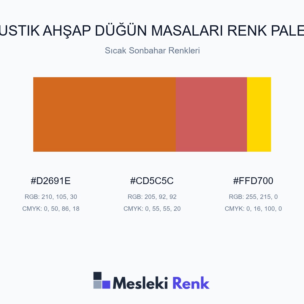 Rustik Ahşap Düğün Masaları Sıcak Sonbahar Renkleri Renk Paleti