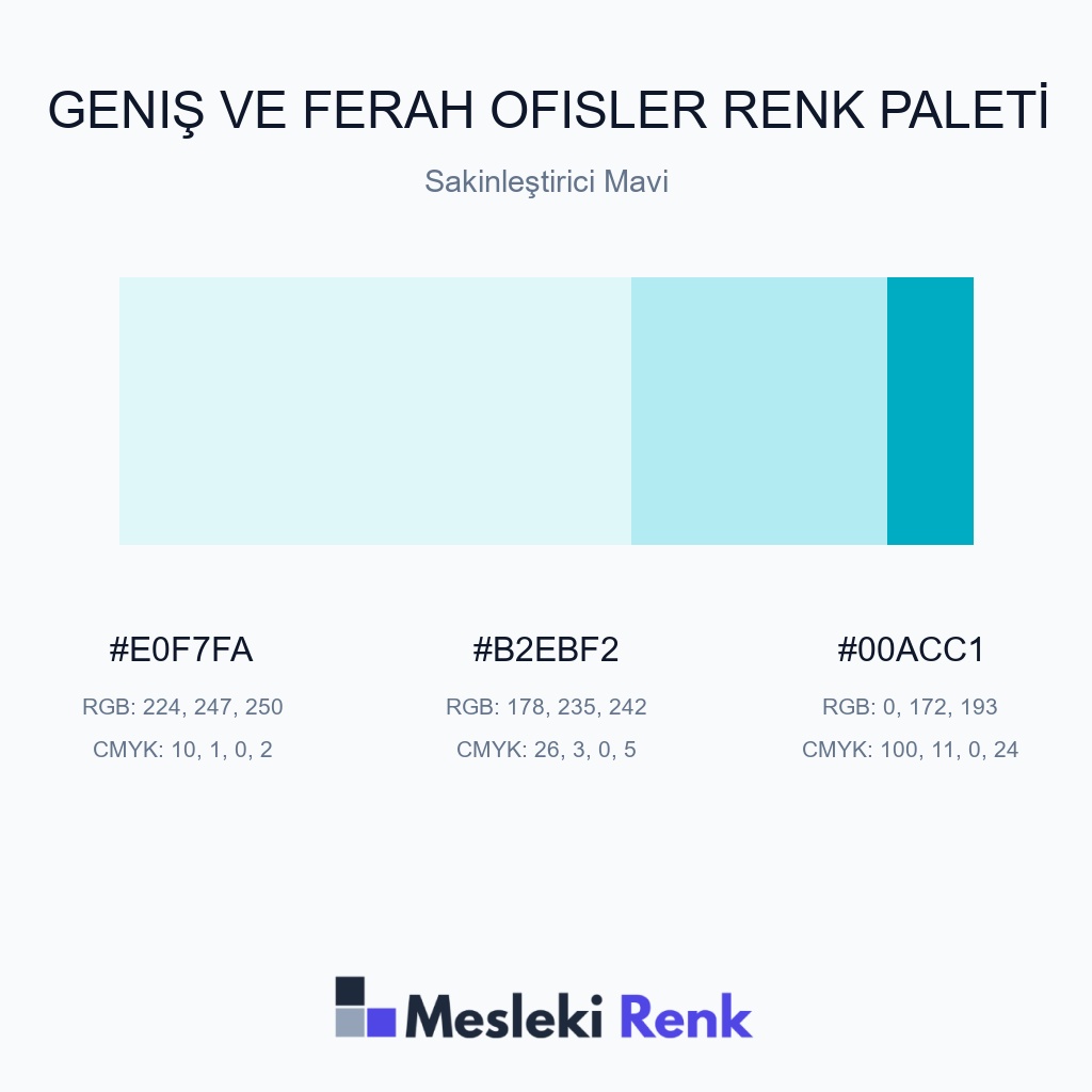 Geniş ve Ferah Ofisler Sakinleştirici Mavi Renk Paleti