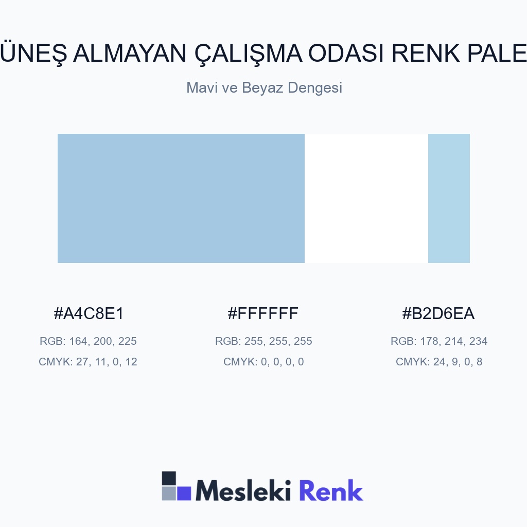 Güneş Almayan Çalışma Odası Mavi ve Beyaz Dengesi Renk Paleti