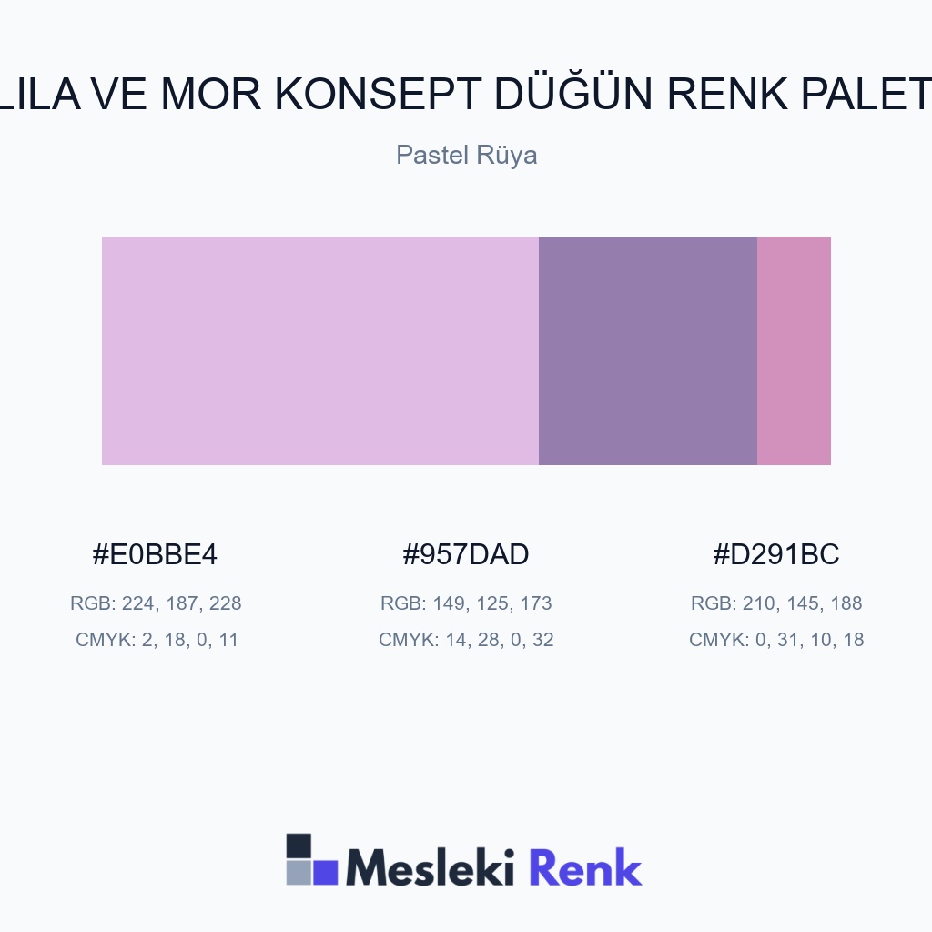 Lila ve Mor Konsept Düğün Pastel Rüya Renk Paleti