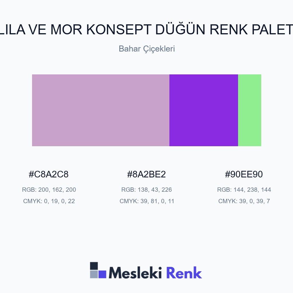 Lila ve Mor Konsept Düğün Bahar Çiçekleri Renk Paleti