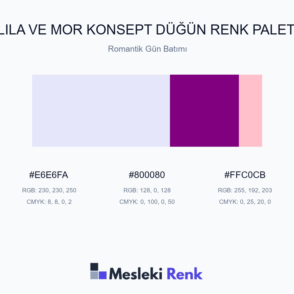 Lila ve Mor Konsept Düğün Romantik Gün Batımı Renk Paleti