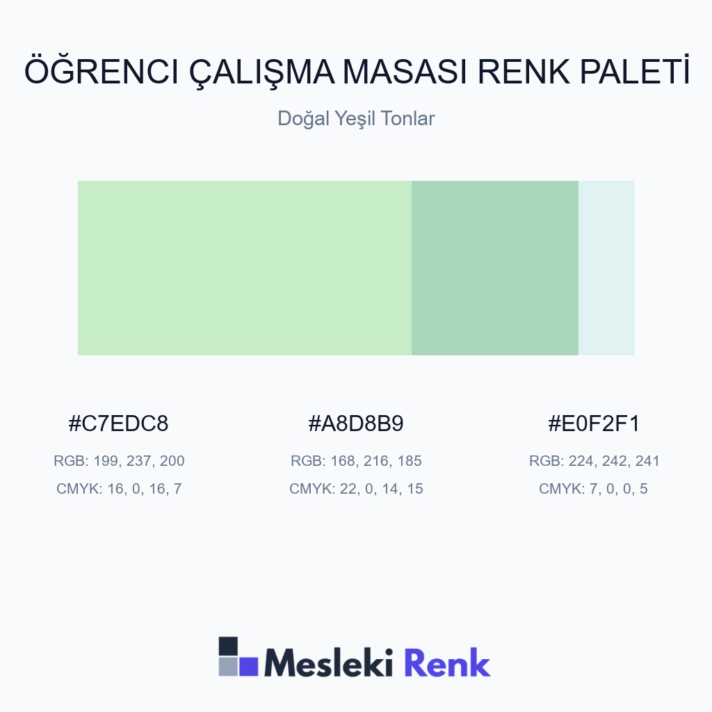 Öğrenci Çalışma Masası Doğal Yeşil Tonlar Renk Paleti