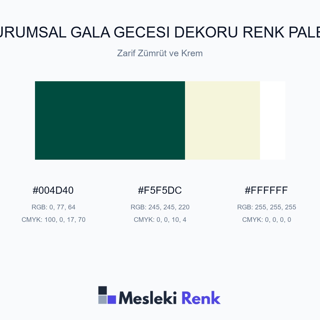 Kurumsal Gala Gecesi Dekoru Zarif Zümrüt ve Krem Renk Paleti