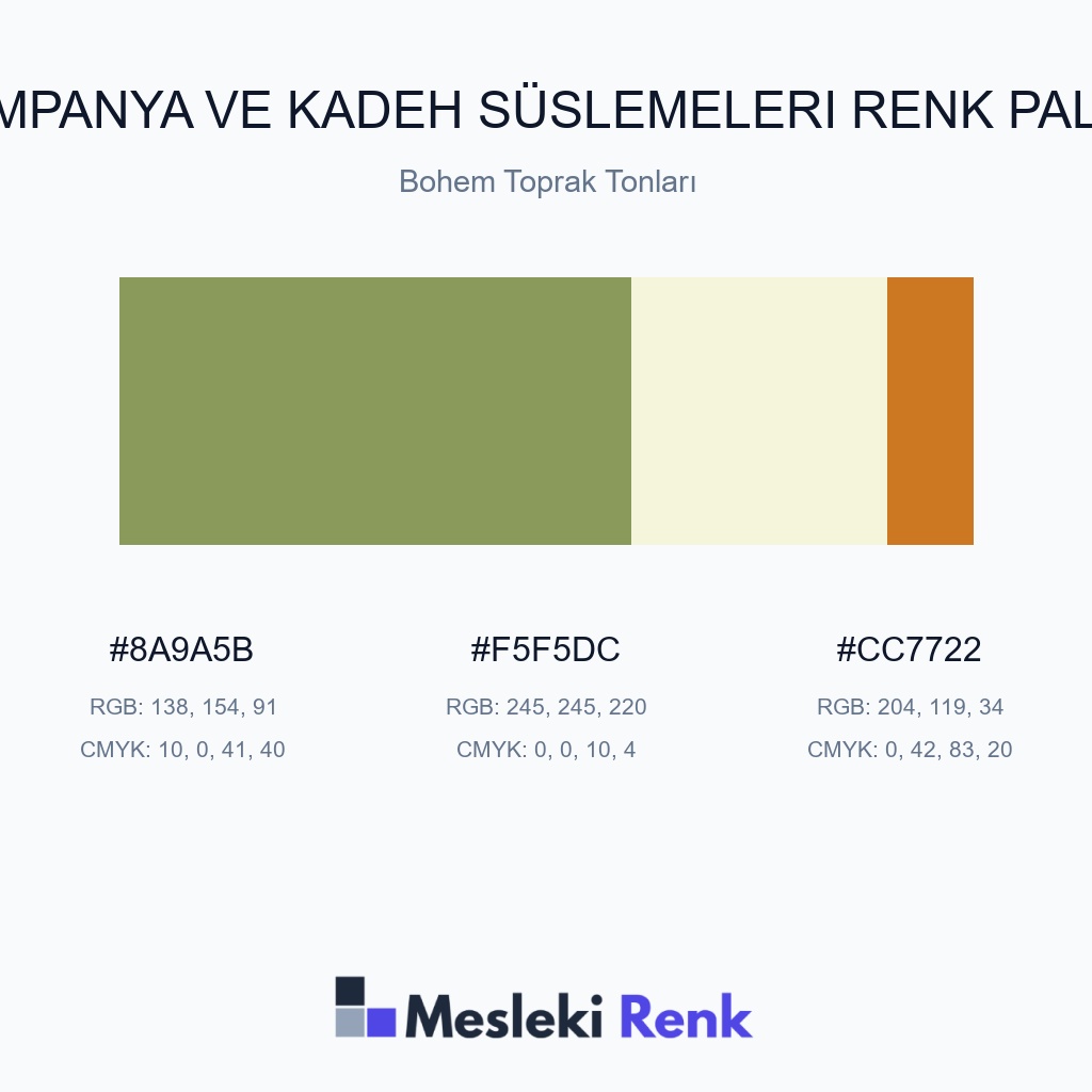 Şampanya ve Kadeh Süslemeleri Bohem Toprak Tonları Renk Paleti