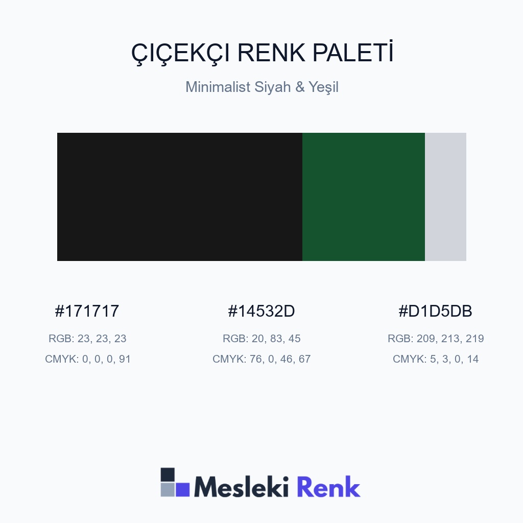 Çiçekçi Minimalist Siyah & Yeşil Renk Paleti