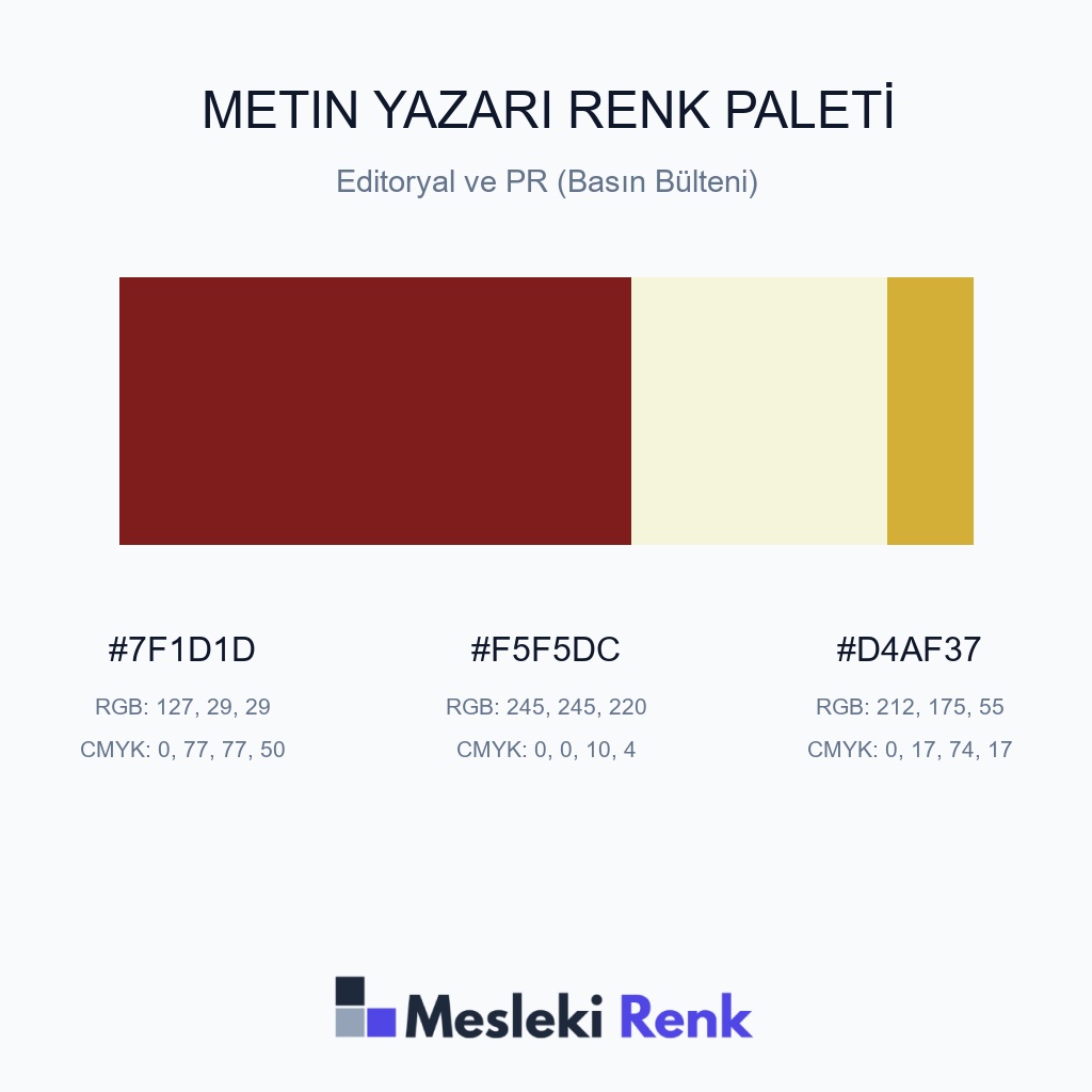 Metin Yazarı Editoryal ve PR (Basın Bülteni) Renk Paleti